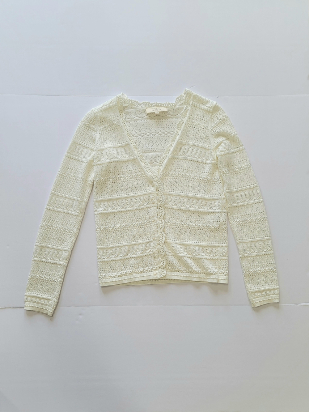 Sezane Keyla V-neck Lace Knit Cotton Sweater Cardigan Crochet Trim XXS - Picture 2 of 9